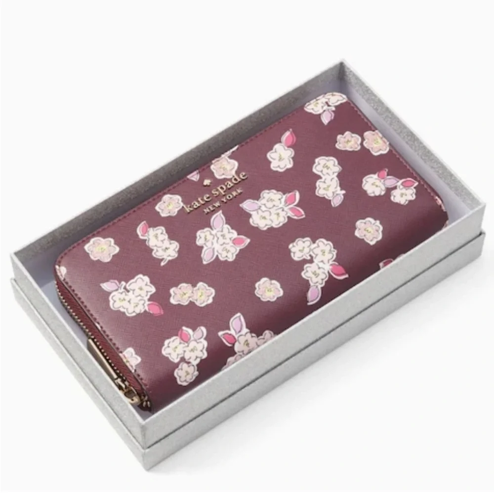 Kate Spade Tinsel Boxed Large Continental Wallet wish Glitter Flowers